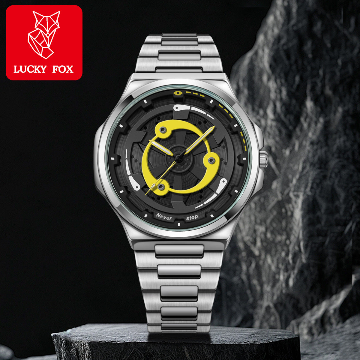 Men’s Red Ring-Spoke Wheel-Dial Quartz Watch — product photo 08
