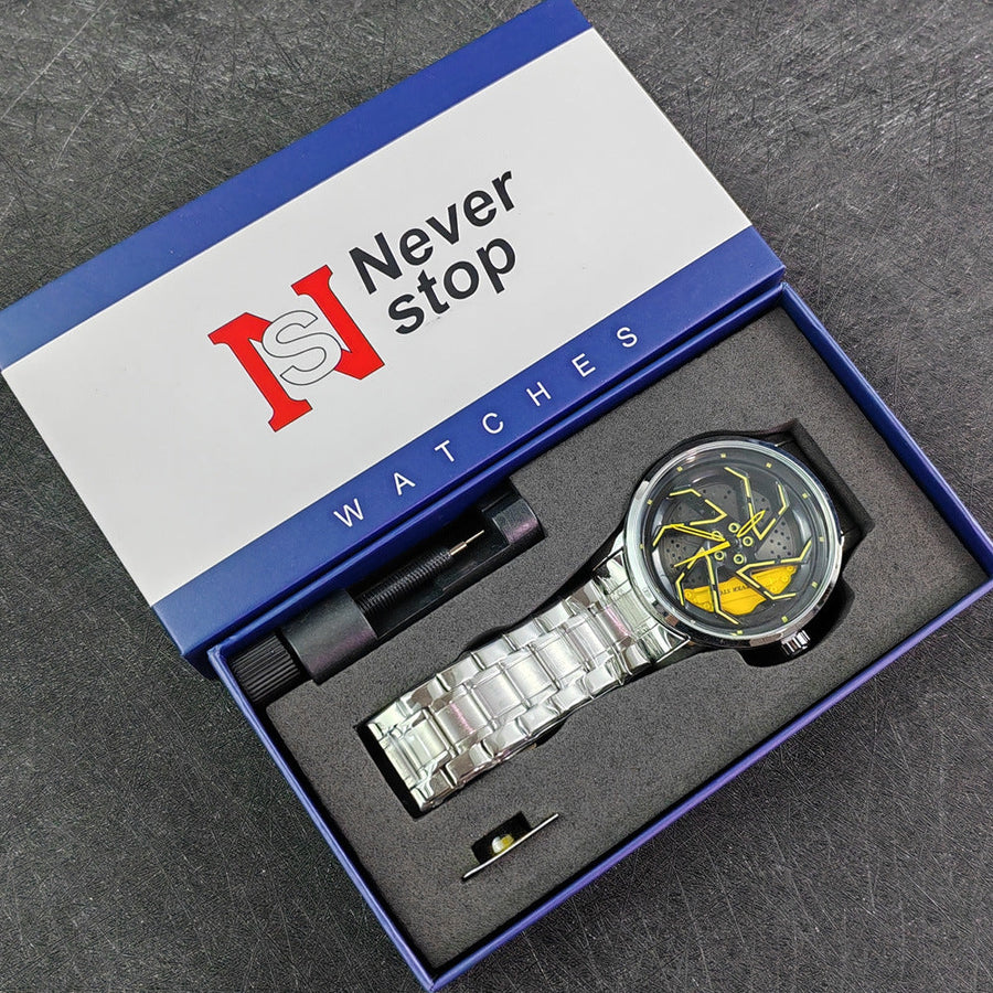Men’s Yellow Brake-Disc Wheel-Dial Quartz Watch — product photo 05