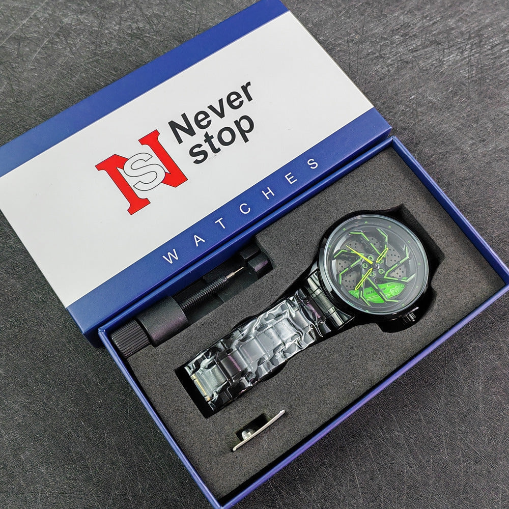 Men’s Yellow Brake-Disc Wheel-Dial Quartz Watch — product photo 09