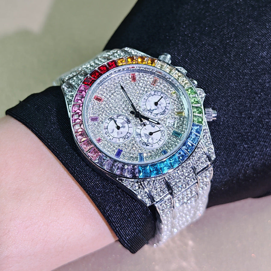 Men’s Rainbow-Bezel Three-Subdial Quartz Watch — product photo 03
