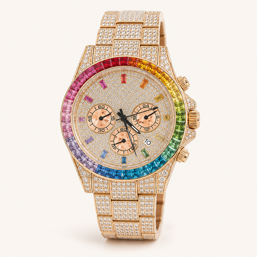 Men’s Rainbow-Bezel Three-Subdial Quartz Watch — product photo 04
