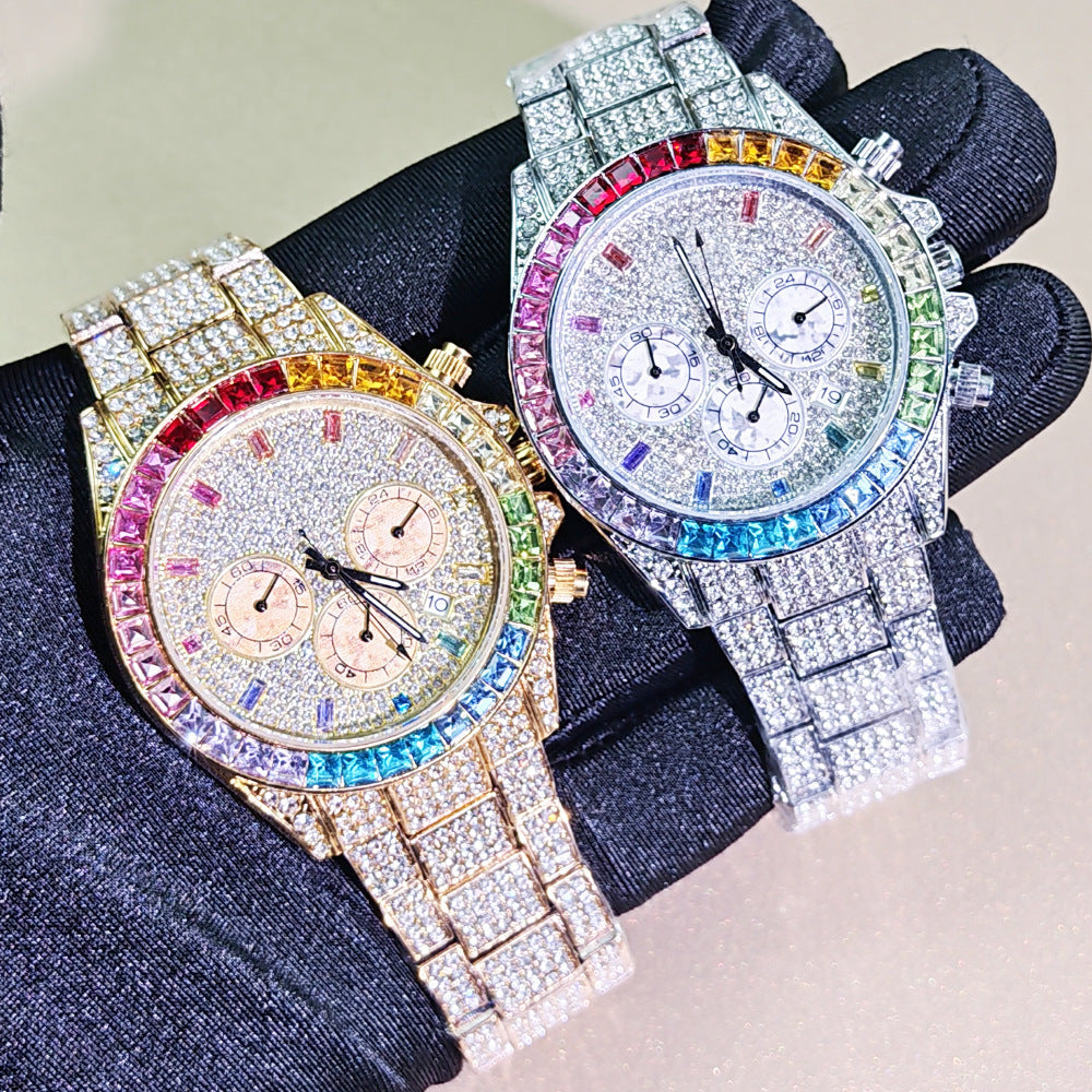 Men’s Rainbow-Bezel Three-Subdial Quartz Watch — product photo 06
