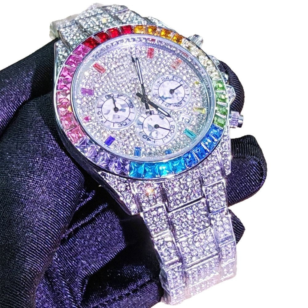 Men’s Rainbow-Bezel Three-Subdial Quartz Watch — product photo 08