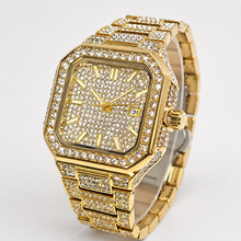 Men’s Stepped-Link Square Quartz Watch — Gold professional studio front view