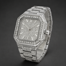 Men’s Stepped-Link Square Quartz Watch — Silver professional studio front view