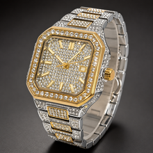 Men’s Stepped-Link Square Quartz Watch — Golden two-tone professional studio front view