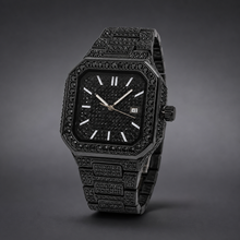 Men’s Stepped-Link Square Quartz Watch — Black professional studio alternate view