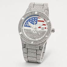 Men’s Eagle Flag-Motif Quartz Watch — Silver professional studio front view