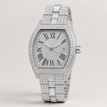 Men’s Roman Numeral Cushion Quartz Watch — Silver studio three-quarter alternate
