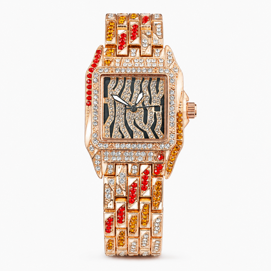 Women’s Zebra-Motif Rectangular Quartz Watch — Rose Gold, product photo 01