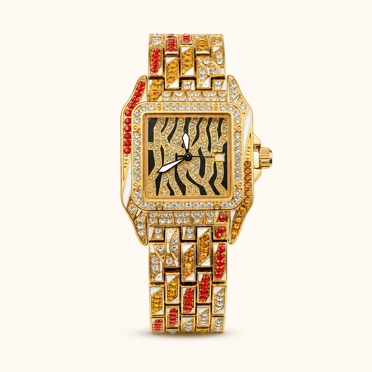 Women’s Zebra-Motif Rectangular Quartz Watch — Gold, product photo 09