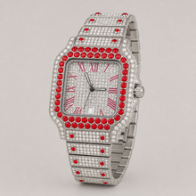 Men’s Roman Cushion Quartz Watch with Colour Halo — Silver / red, product photo 01