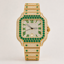Men’s Roman Cushion Quartz Watch with Colour Halo — Gold / green, product photo 10