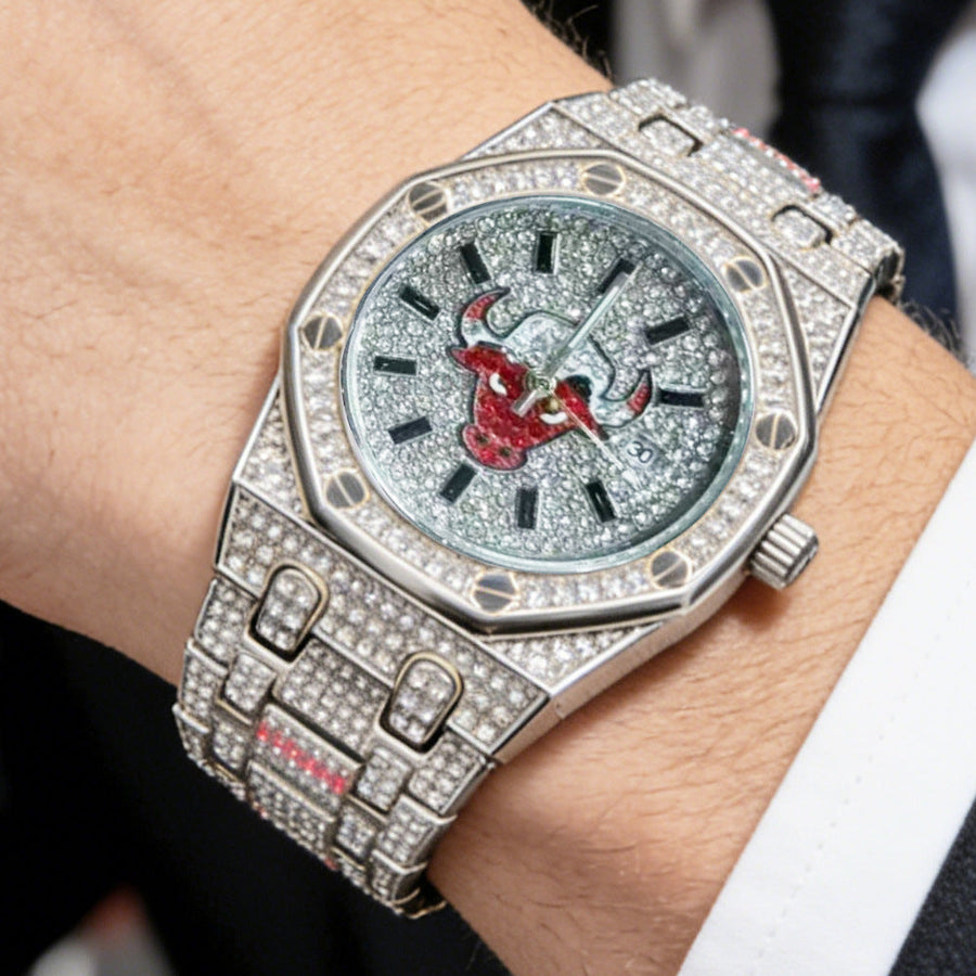 Men’s Screw-Accent Central-Motif Calendar Watch — product photo 03