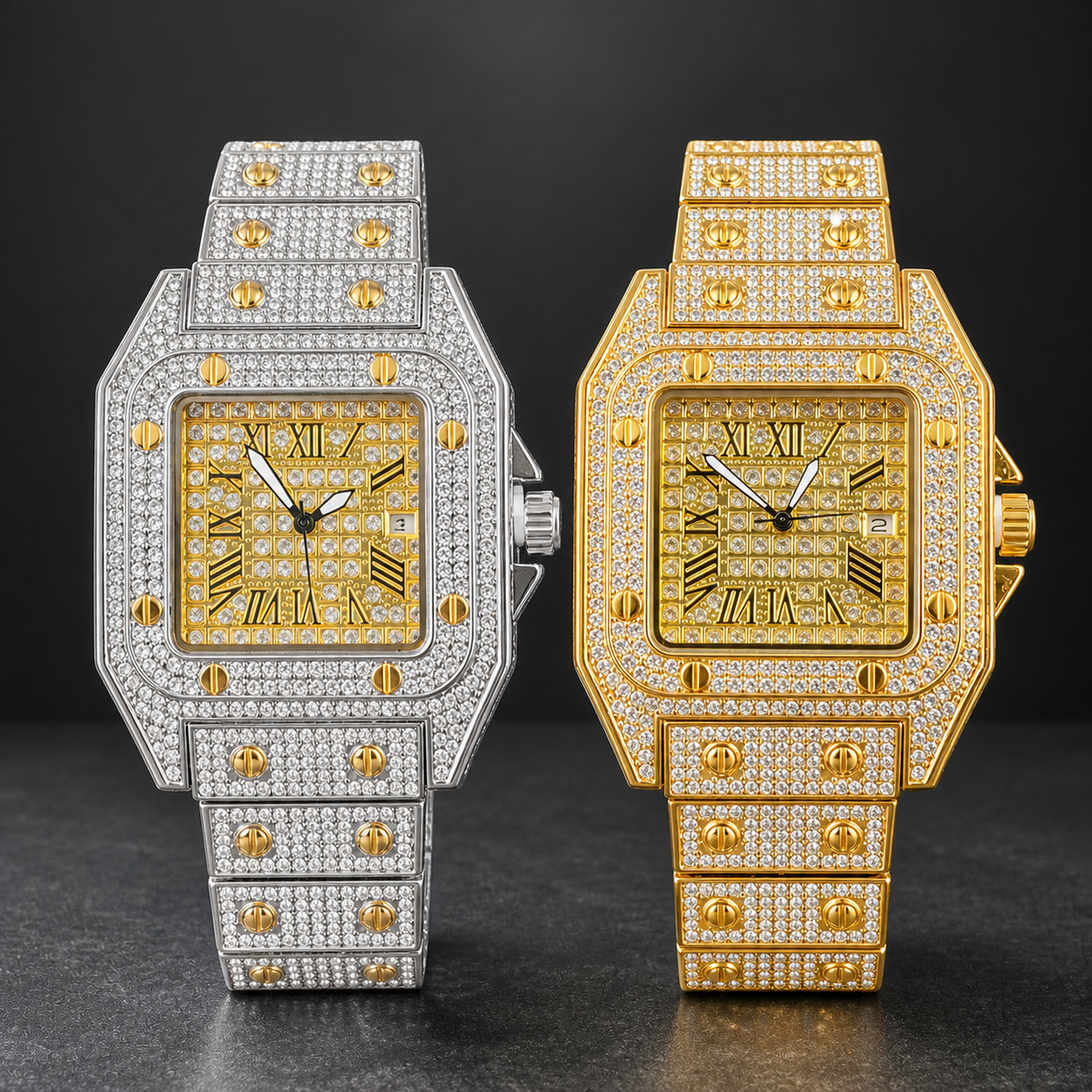 Premium regenerated product view 002 — layered Roman square watch