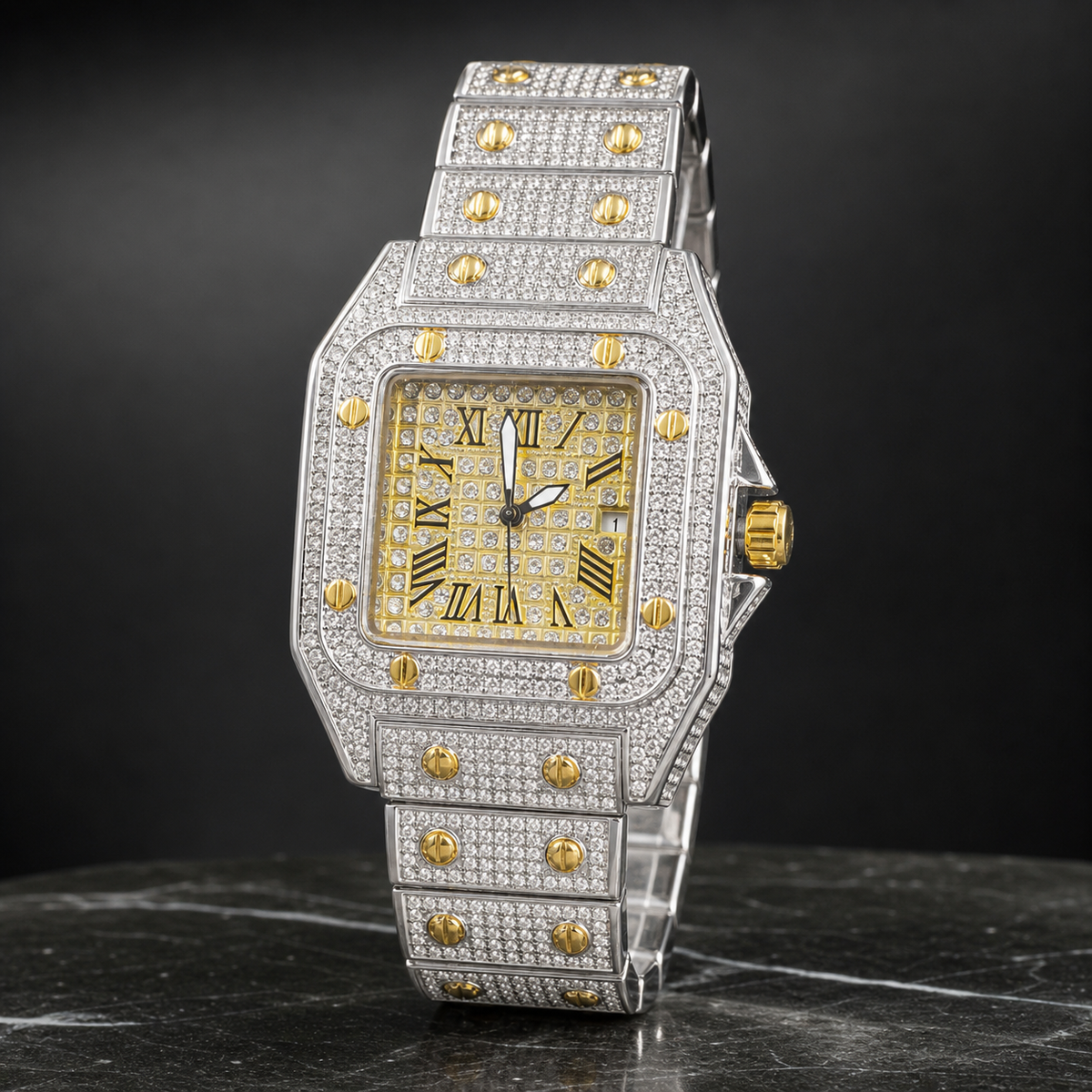 Premium regenerated product view 003 — layered Roman square watch