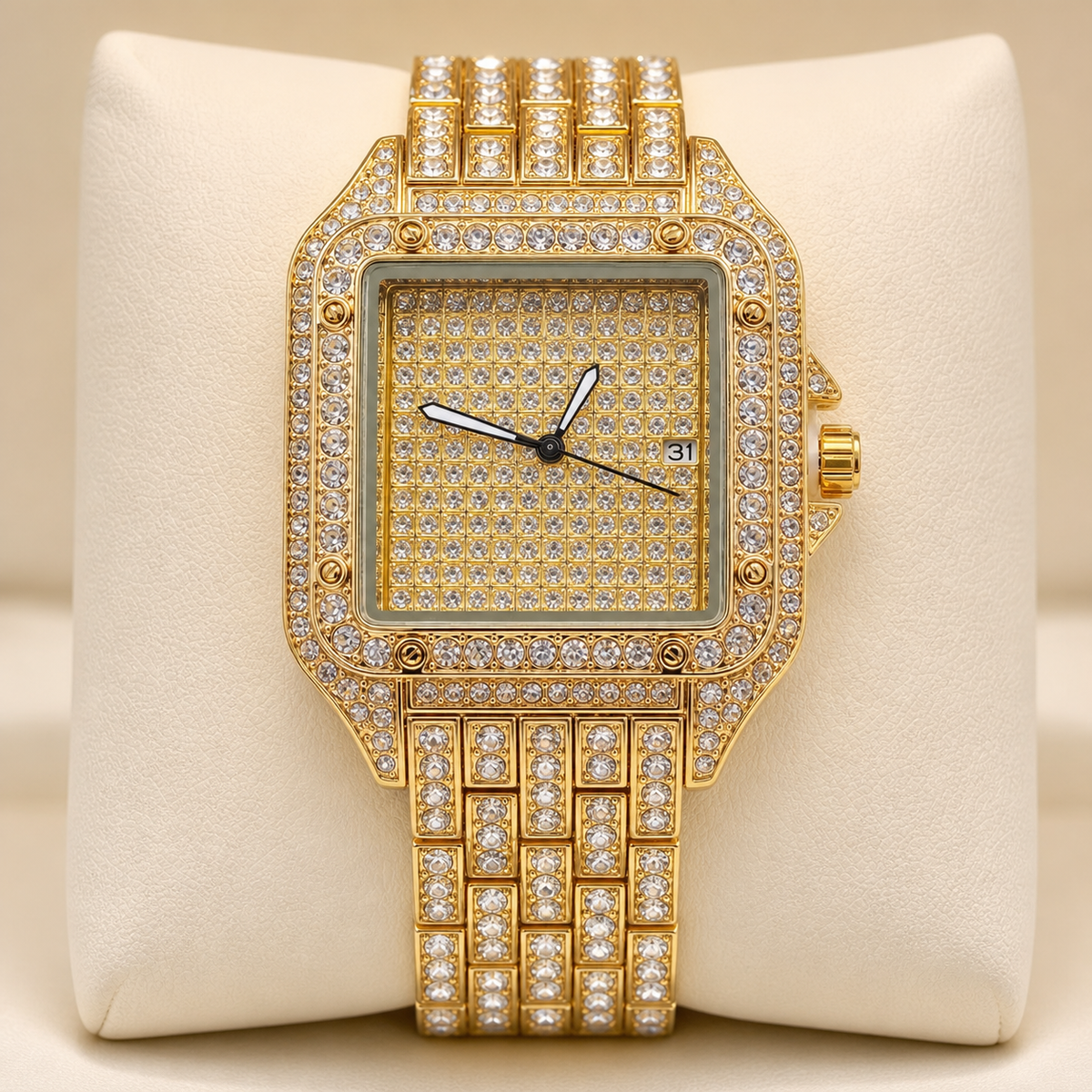 Premium regenerated product view 005 — linear-grid square watch