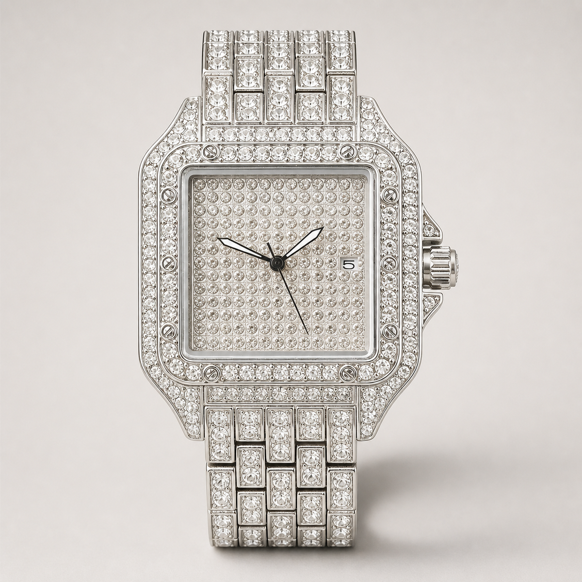 Premium regenerated product view 008 — linear-grid square watch