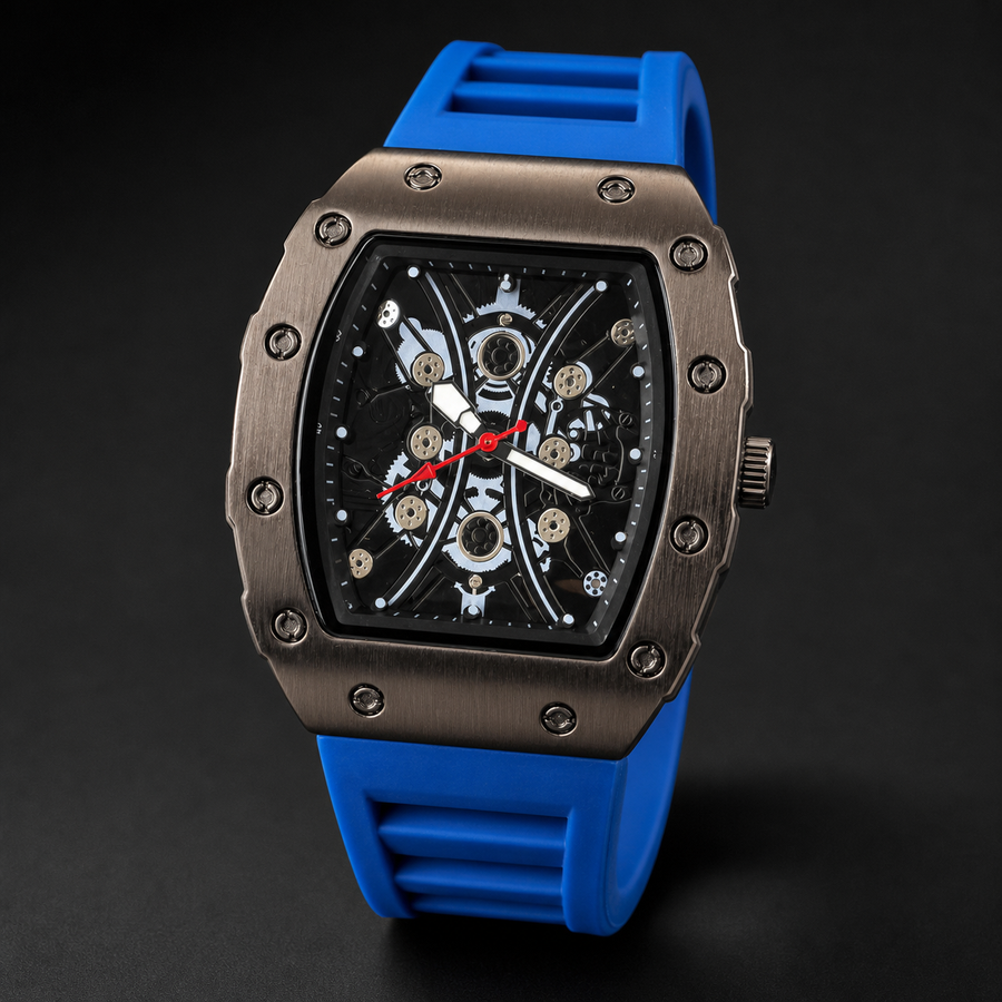 Premium regenerated product view 004 — gear-motif tonneau watch