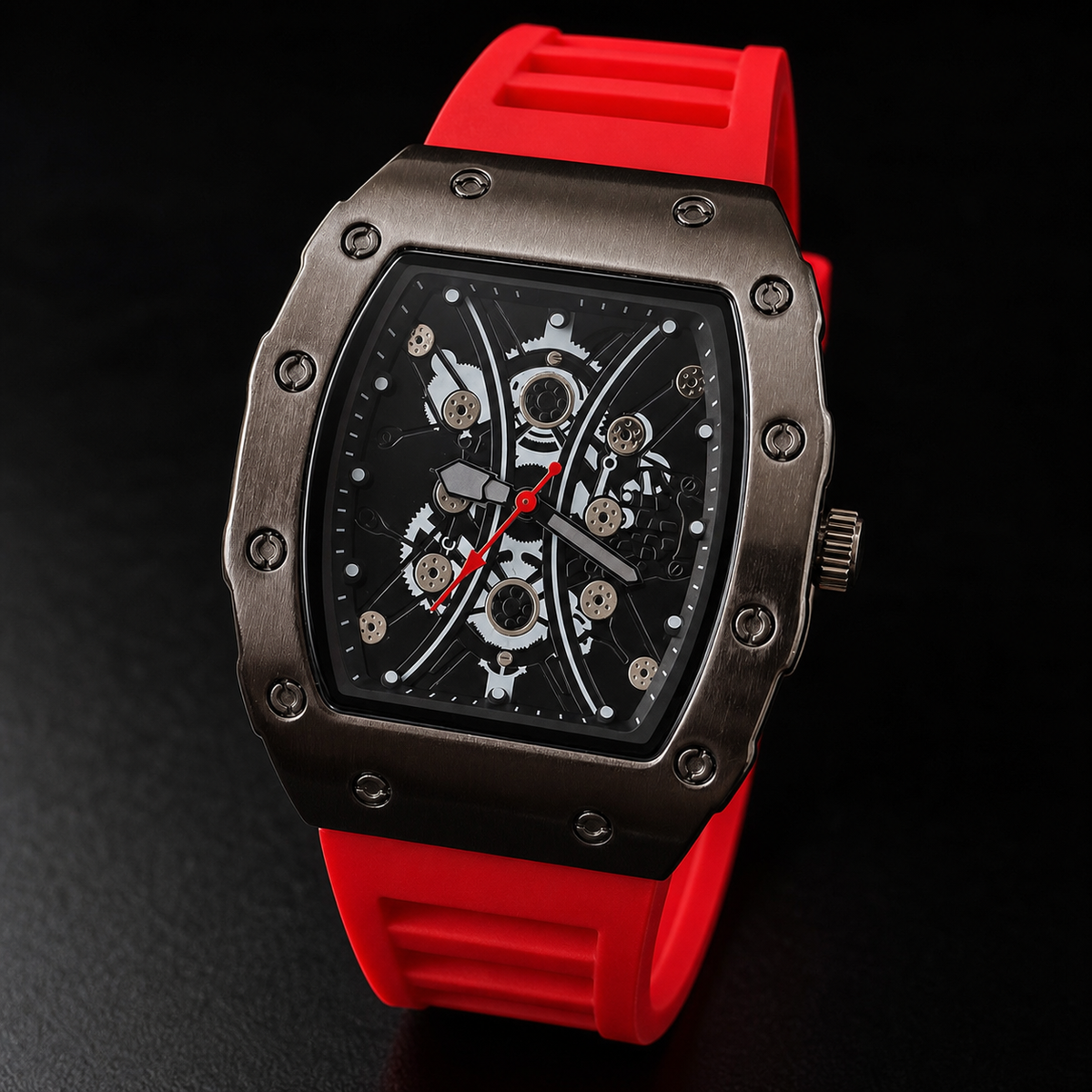 Premium regenerated product view 005 — gear-motif tonneau watch
