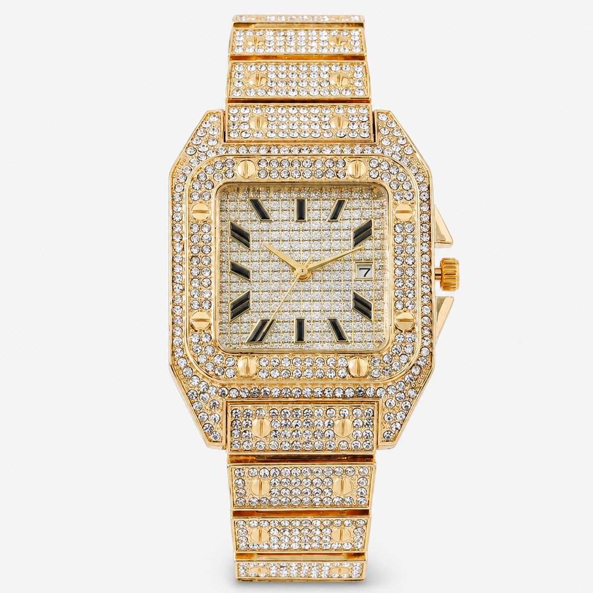 Premium regenerated product view 001 — Roman tiled-detail square watch