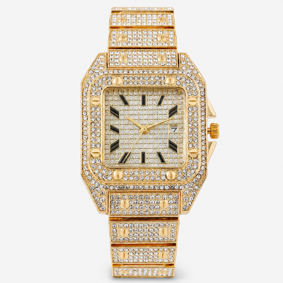 Premium regenerated product view 001 — Roman tiled-detail square watch