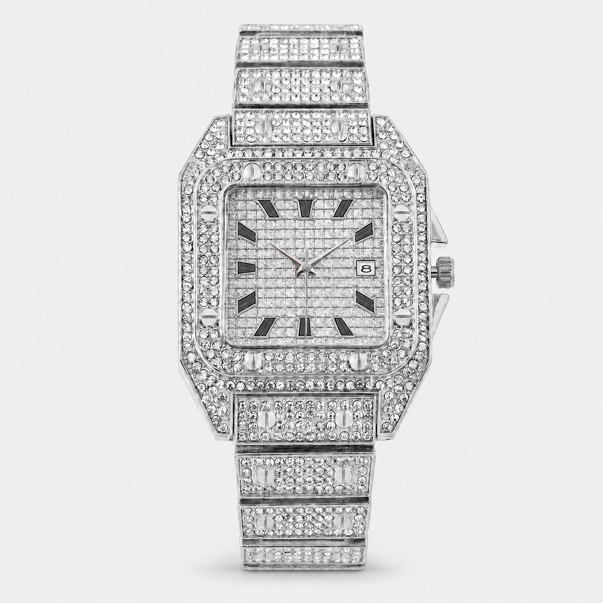 Premium regenerated product view 002 — Roman tiled-detail square watch