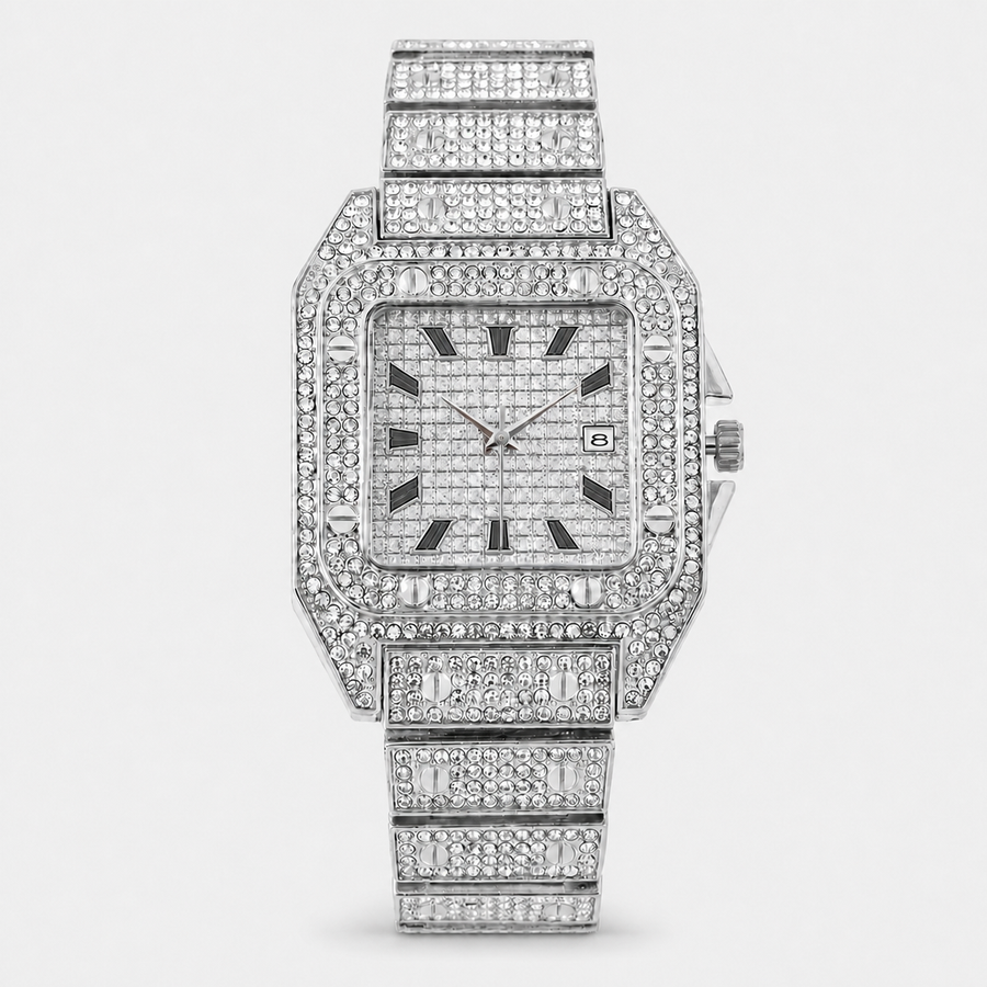 Premium regenerated product view 002 — Roman tiled-detail square watch