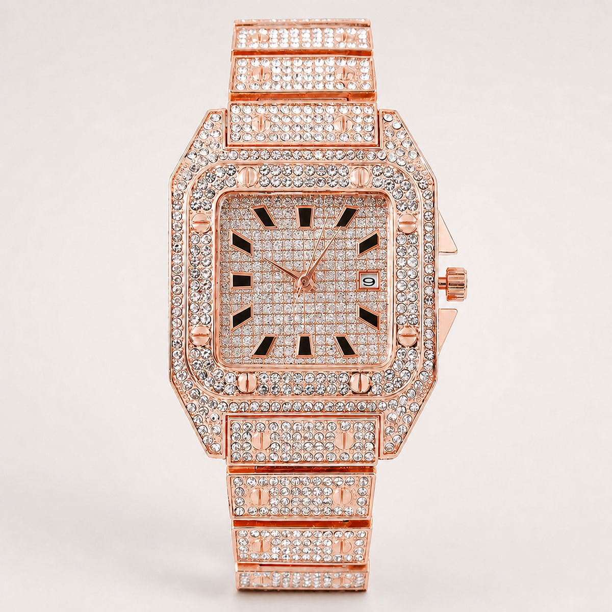Premium regenerated product view 003 — Roman tiled-detail square watch