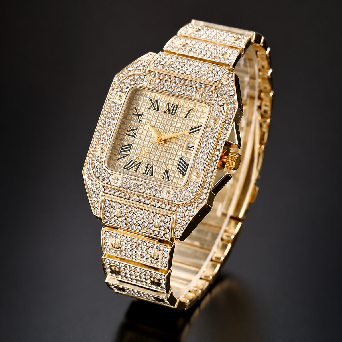Premium regenerated product view 006 — Roman tiled-detail square watch