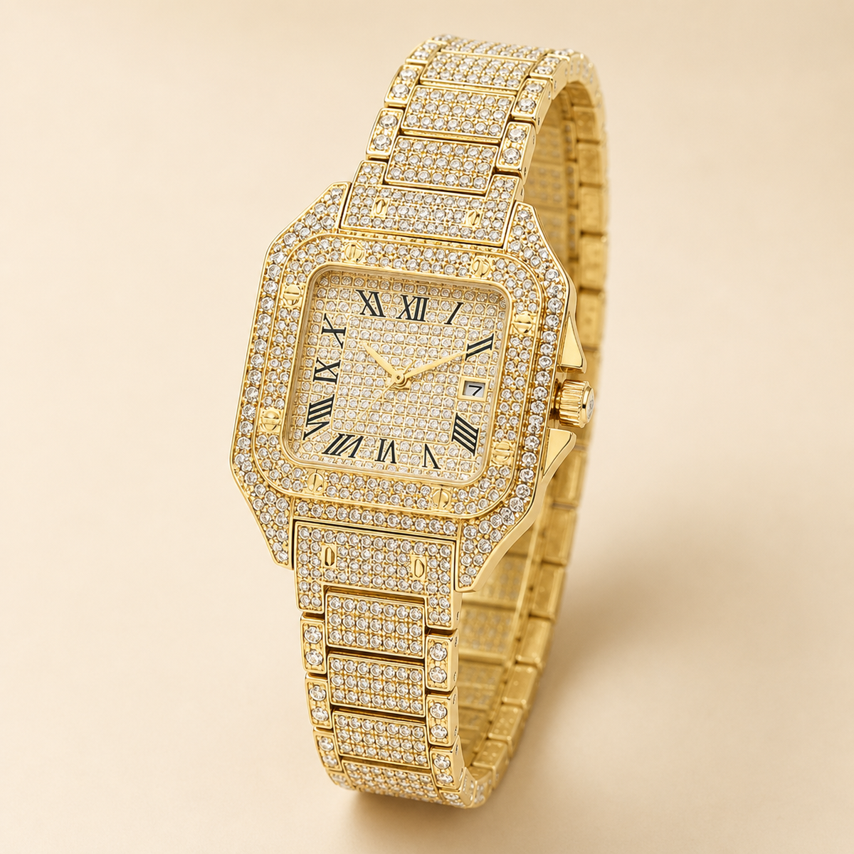 Premium regenerated product view 007 — Roman tiled-detail square watch