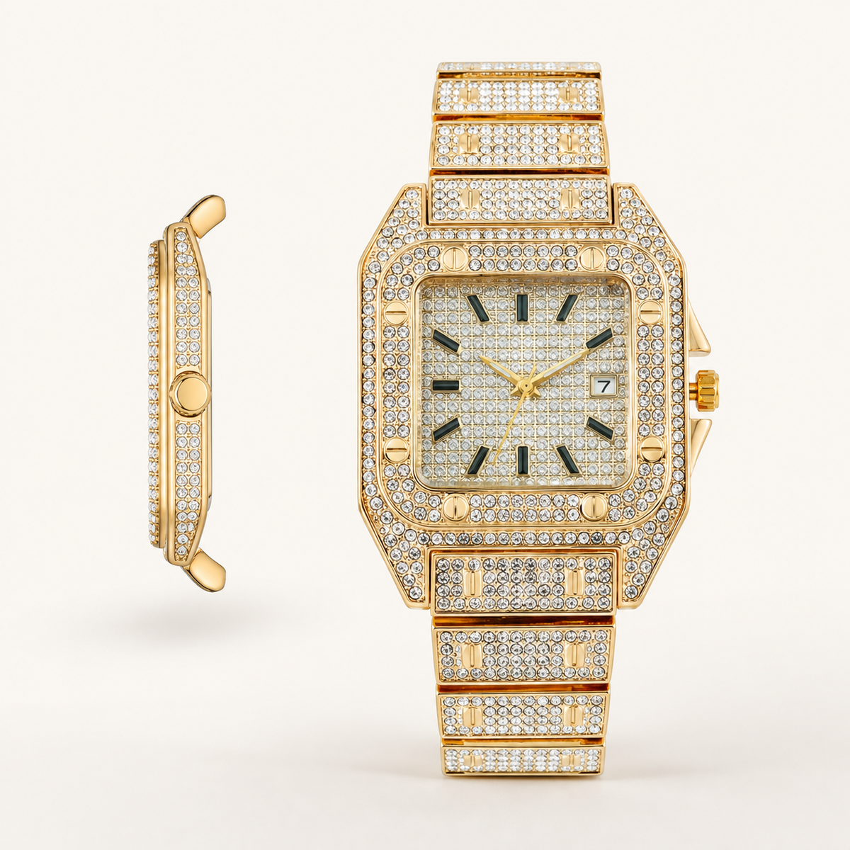 Premium regenerated product view 009 — Roman tiled-detail square watch