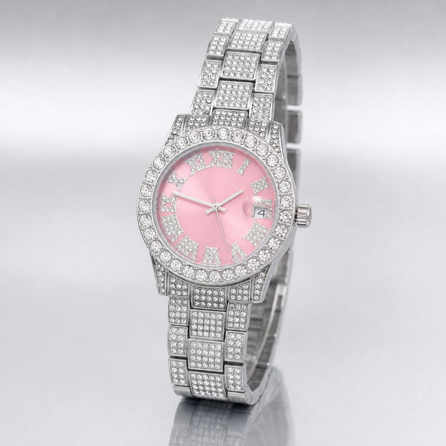 Premium regenerated product view 003 — pink Roman-index high-shine watch