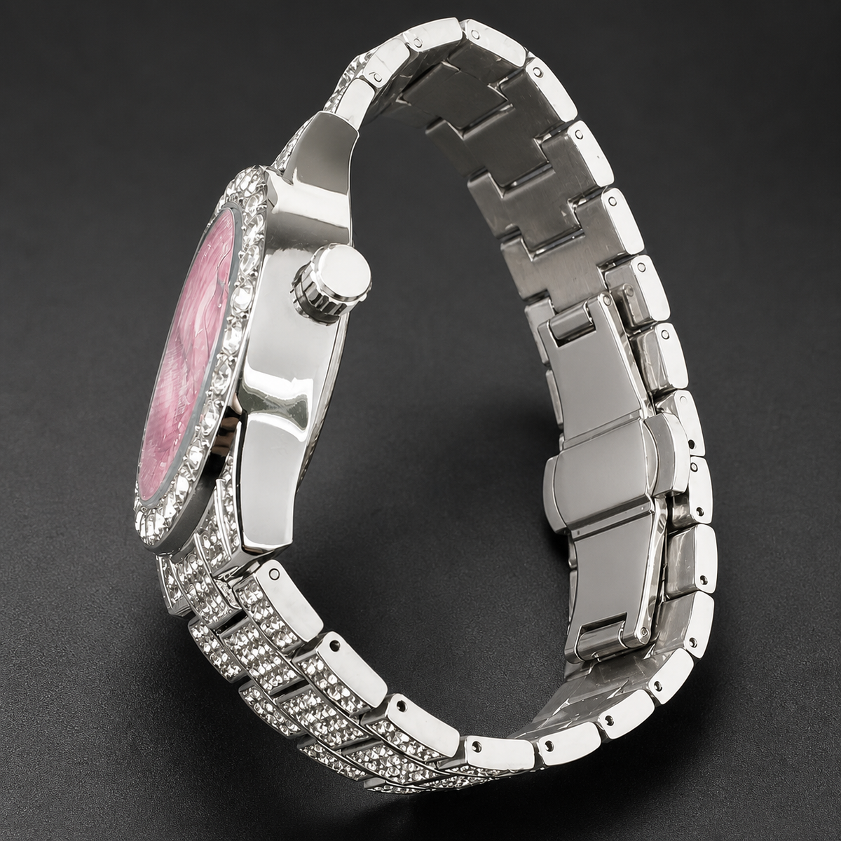 Premium regenerated product view 008 — pink Roman-index high-shine watch