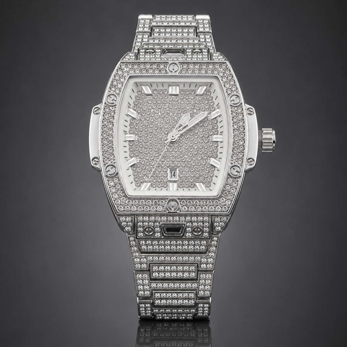 Premium regenerated product view 005 — angular tonneau high-shine watch