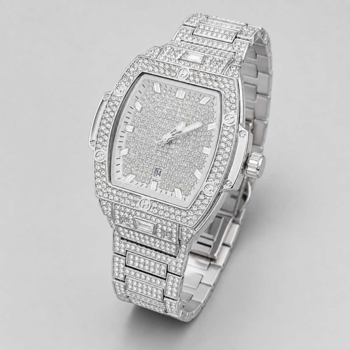 Premium regenerated product view 007 — angular tonneau high-shine watch