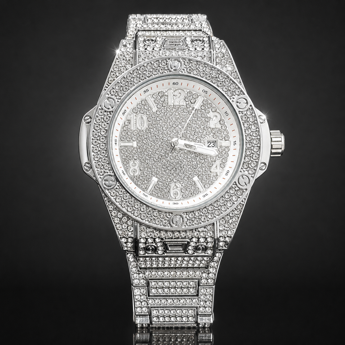 Premium regenerated product view 003 — round numeral high-shine watch