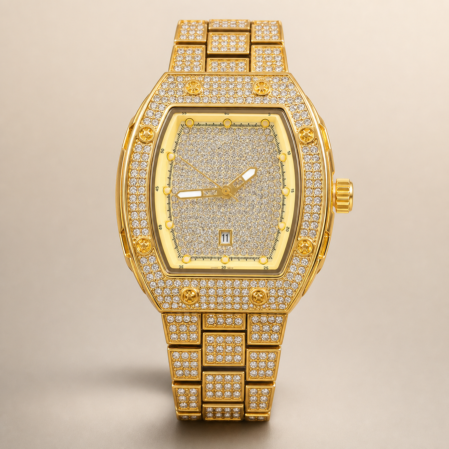 Men’s Faceted-Accent Tonneau Calendar Quartz Watch — regenerated view 1