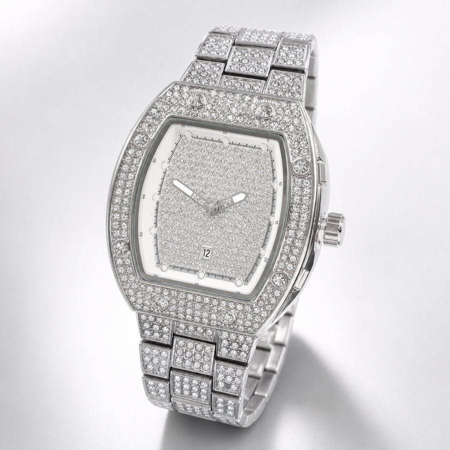 Men’s Faceted-Accent Tonneau Calendar Quartz Watch — regenerated view 3
