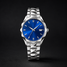 Men’s Faceted-Case Calendar Quartz Watch — Silver blue, product photo 07