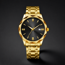 Men’s Faceted-Case Calendar Quartz Watch — Gold black, product photo 09