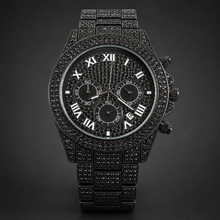 Men’s Blue-Accent Roman-Index Three-Subdial Quartz Watch — Black, product photo 02