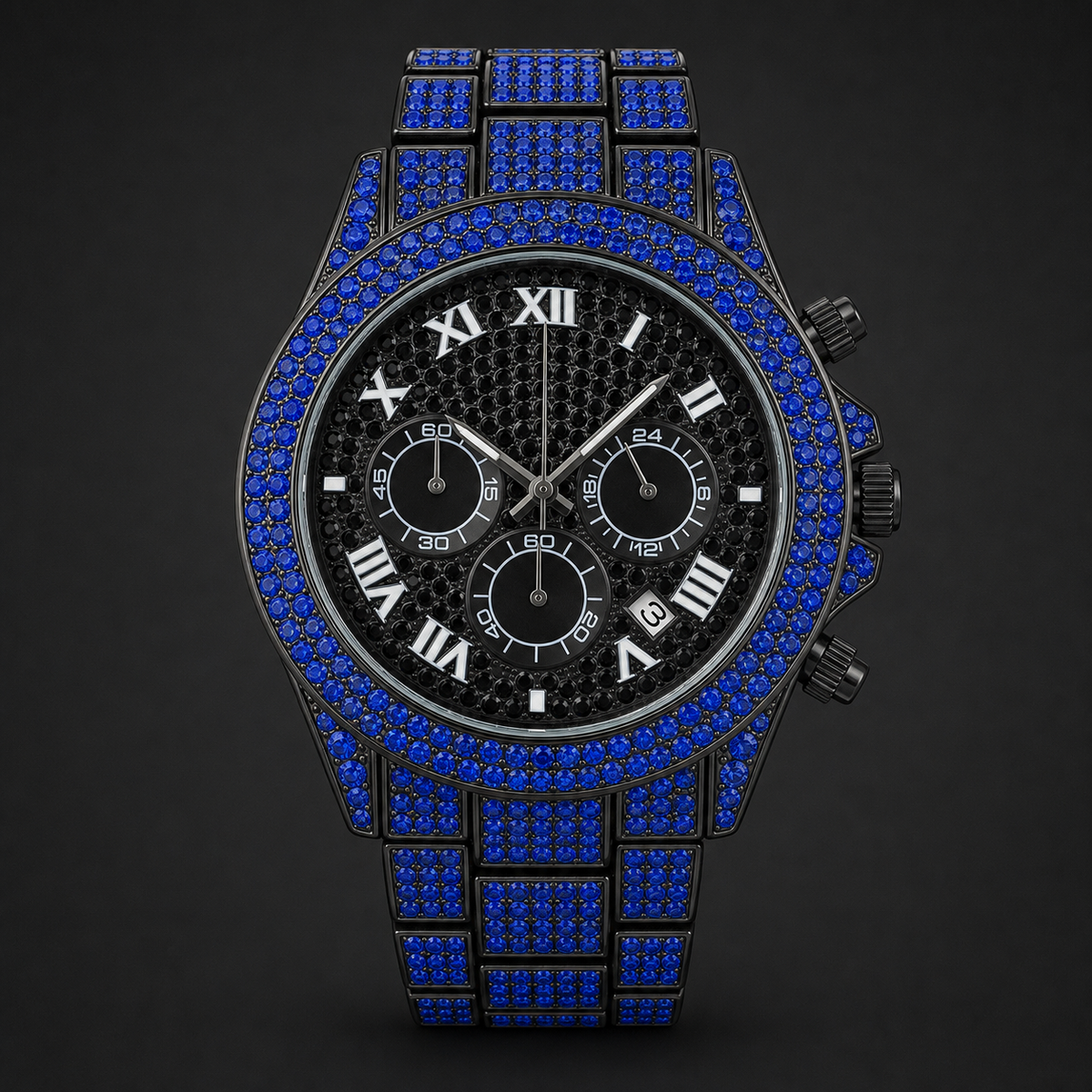 Men’s Blue-Accent Roman-Index Three-Subdial Quartz Watch — product photo 03
