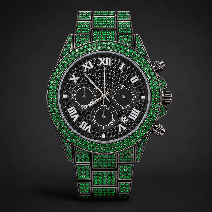 Men’s Blue-Accent Roman-Index Three-Subdial Quartz Watch — Green, product photo 05