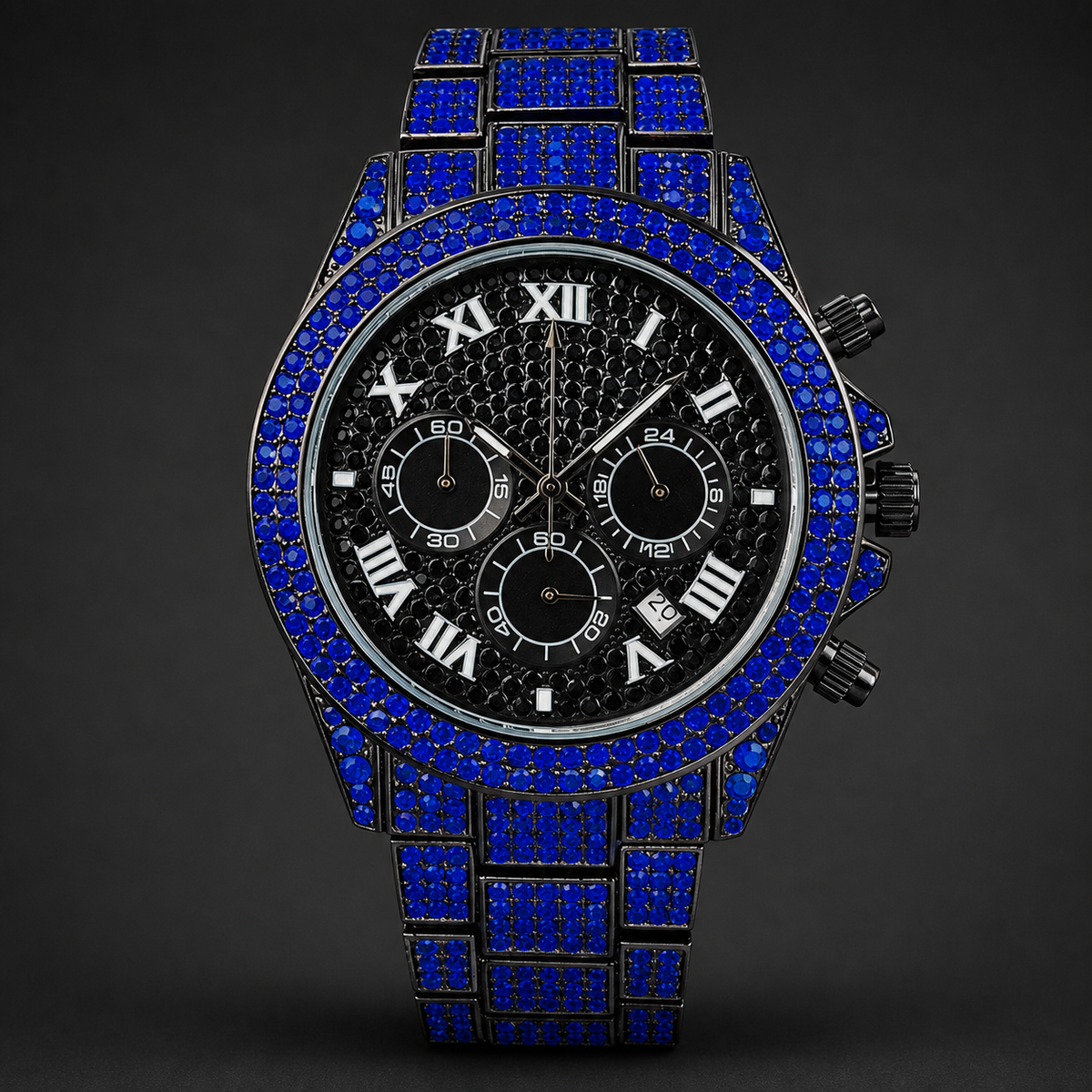 Men’s Blue-Accent Roman-Index Three-Subdial Quartz Watch — product photo 07
