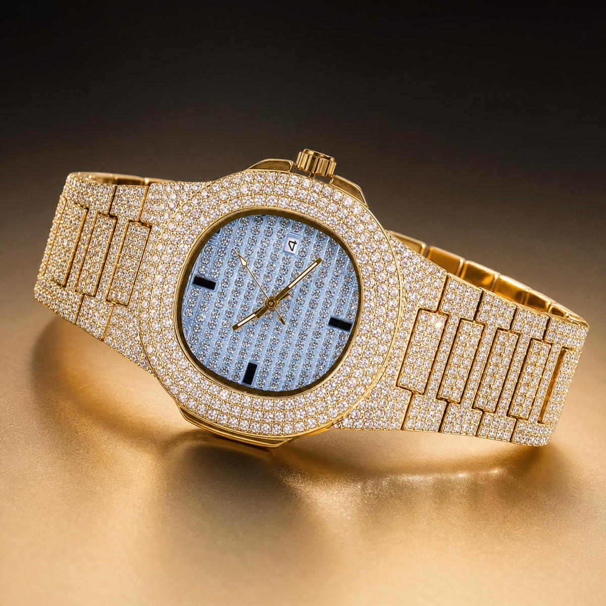 Men’s Grid-Dial Cushion-Case Calendar Quartz Watch — product photo 01