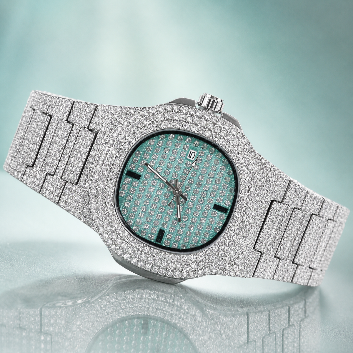 Men’s Grid-Dial Cushion-Case Calendar Quartz Watch — product photo 05