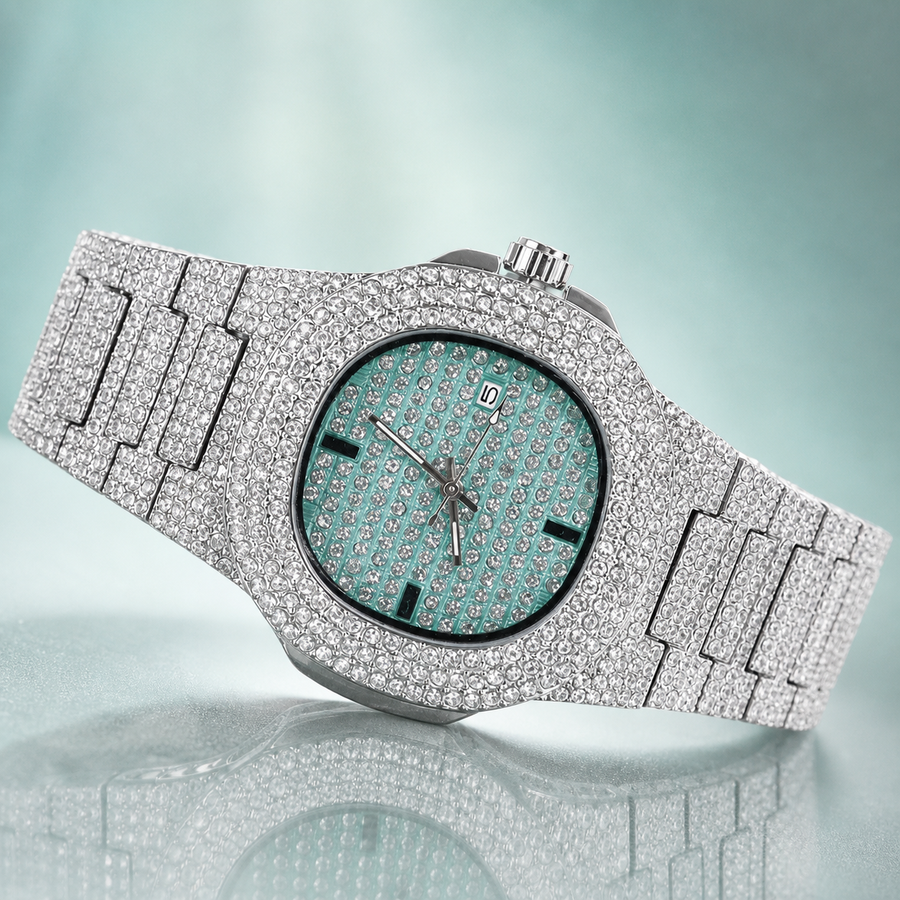 Men’s Grid-Dial Cushion-Case Calendar Quartz Watch — product photo 05