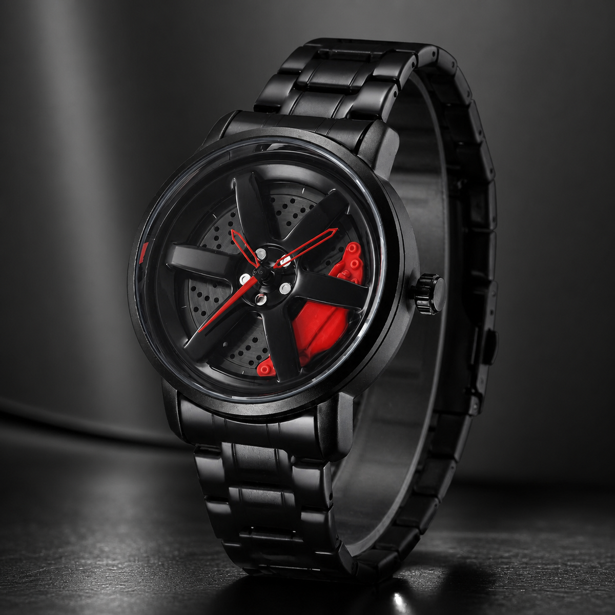 Men’s Black Wheel-and-Caliper Dial Quartz Watch — product photo 01