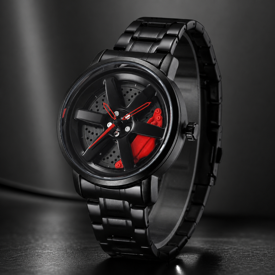 Men’s Black Wheel-and-Caliper Dial Quartz Watch — product photo 01
